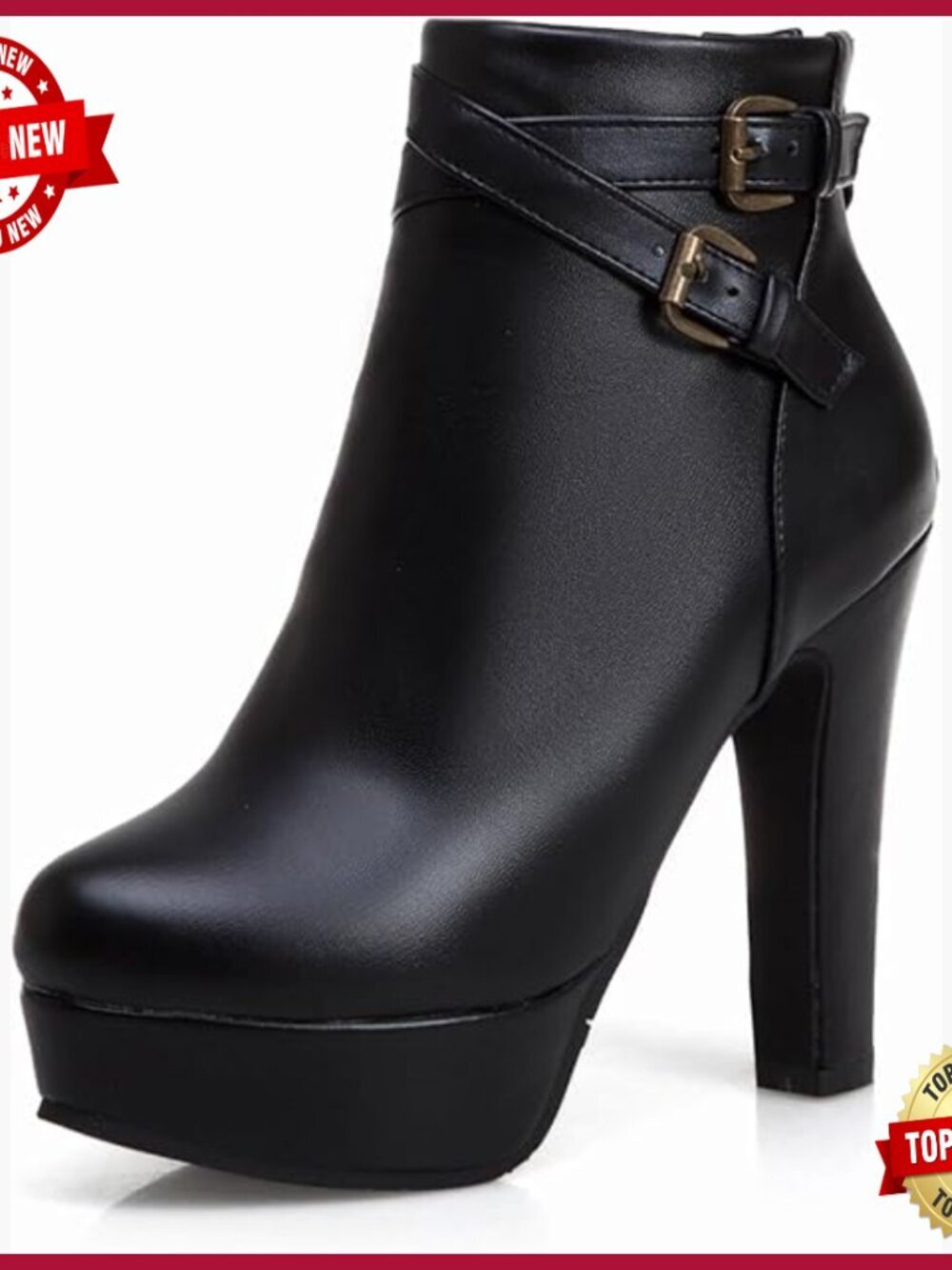 Vegan Leather Studded Punk Ankle Boots Chunky Heel Block Heel
